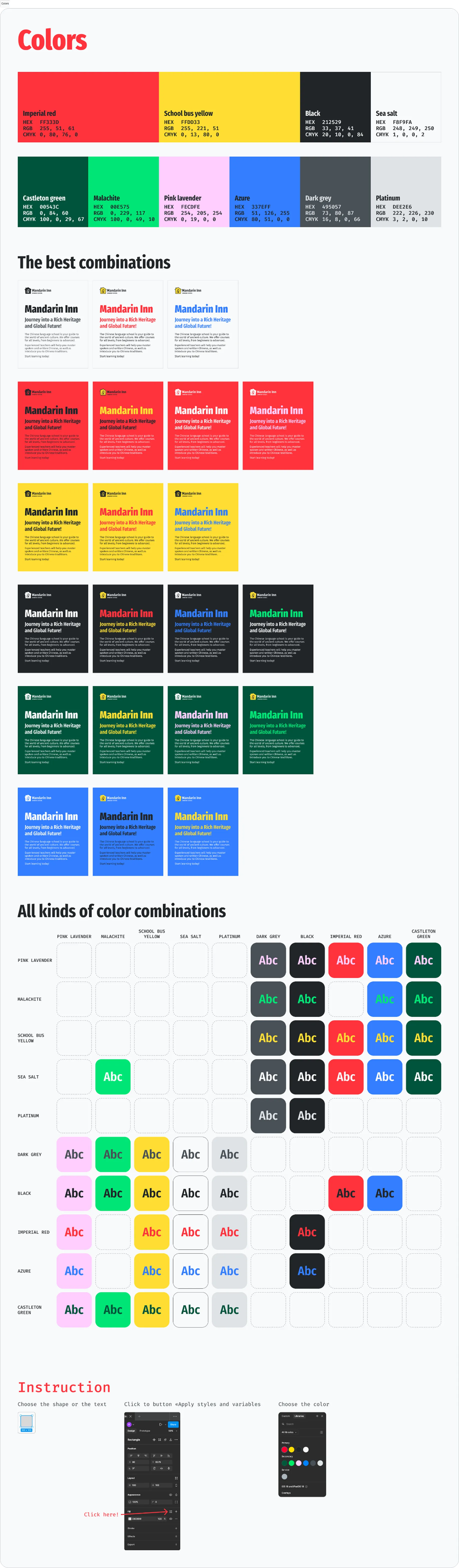 Brand book — colour palette and combinations
