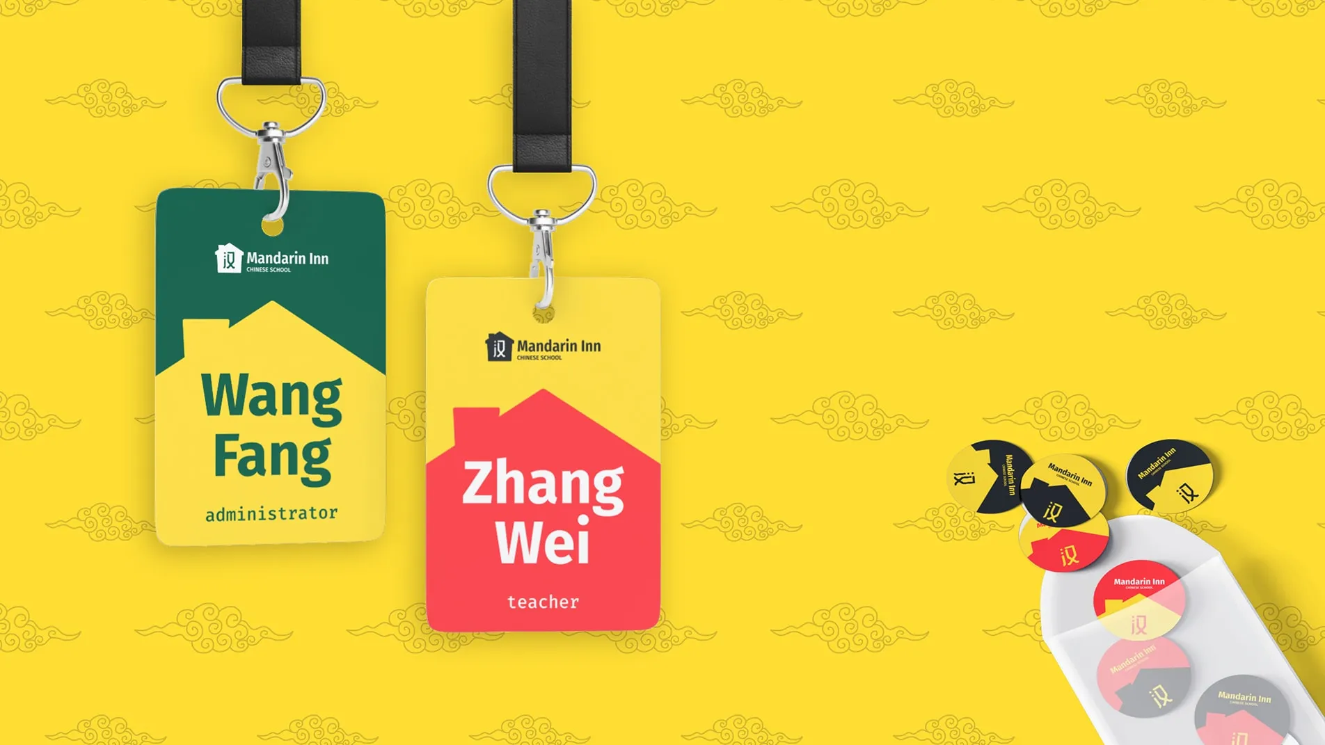 Staff badges and stickers with the cloud pattern