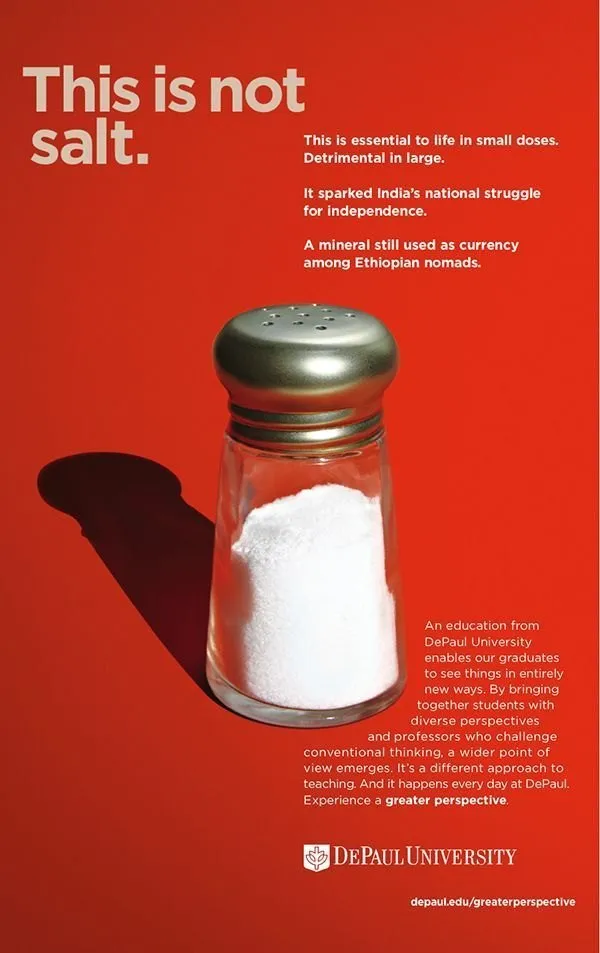 Reference — a vintage-style print ad, "This is not salt"